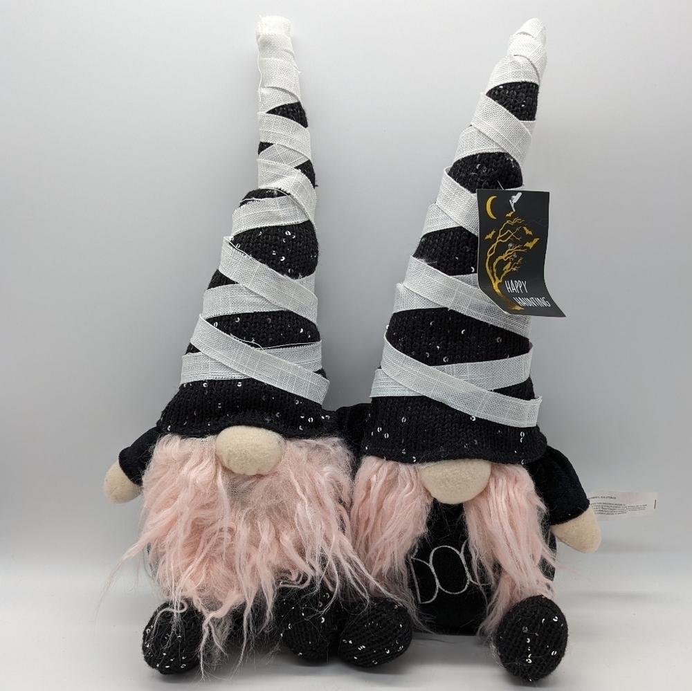 NWT Halloween Pink Black White Boo Double Gnome Decor